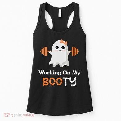 Working On My Booty Funny Halloween Gym Ghost Booty Pun Women's Tank Top