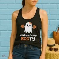 Working On My Booty Funny Halloween Gym Ghost Booty Pun Women's Tank Top thumb 2