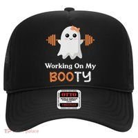 Working On My Booty Funny Halloween Gym Ghost Booty Pun Hat thumb 0