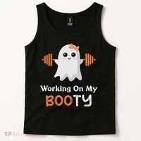 Working On My Booty Funny Halloween Gym Ghost Booty Pun Tank Top thumb 2