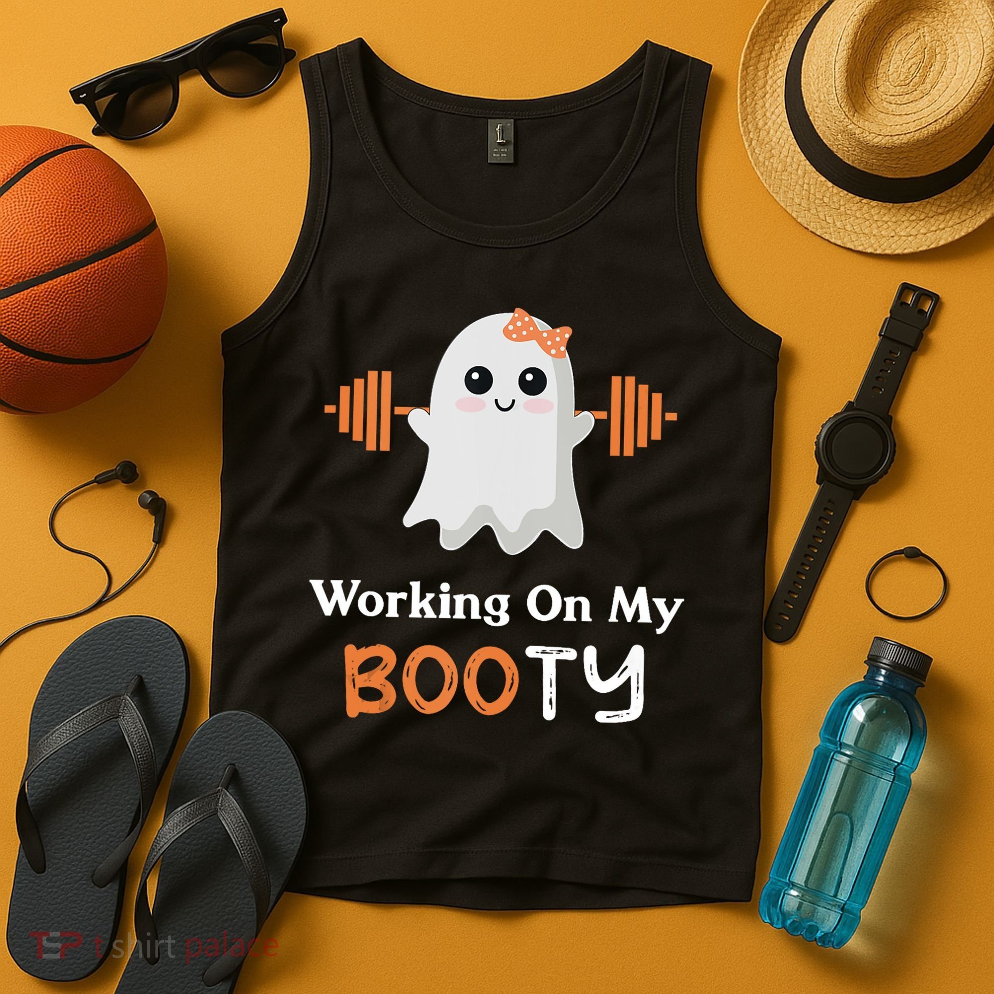 Working On My Booty Funny Halloween Gym Ghost Booty Pun Tank Top