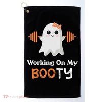 Working On My Booty Funny Halloween Gym Ghost Booty Pun Golf Towel thumb 0