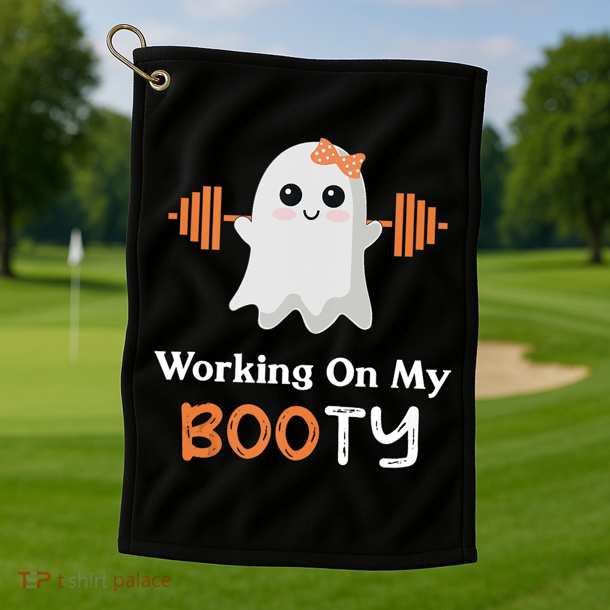 Working On My Booty Funny Halloween Gym Ghost Booty Pun Golf Towel