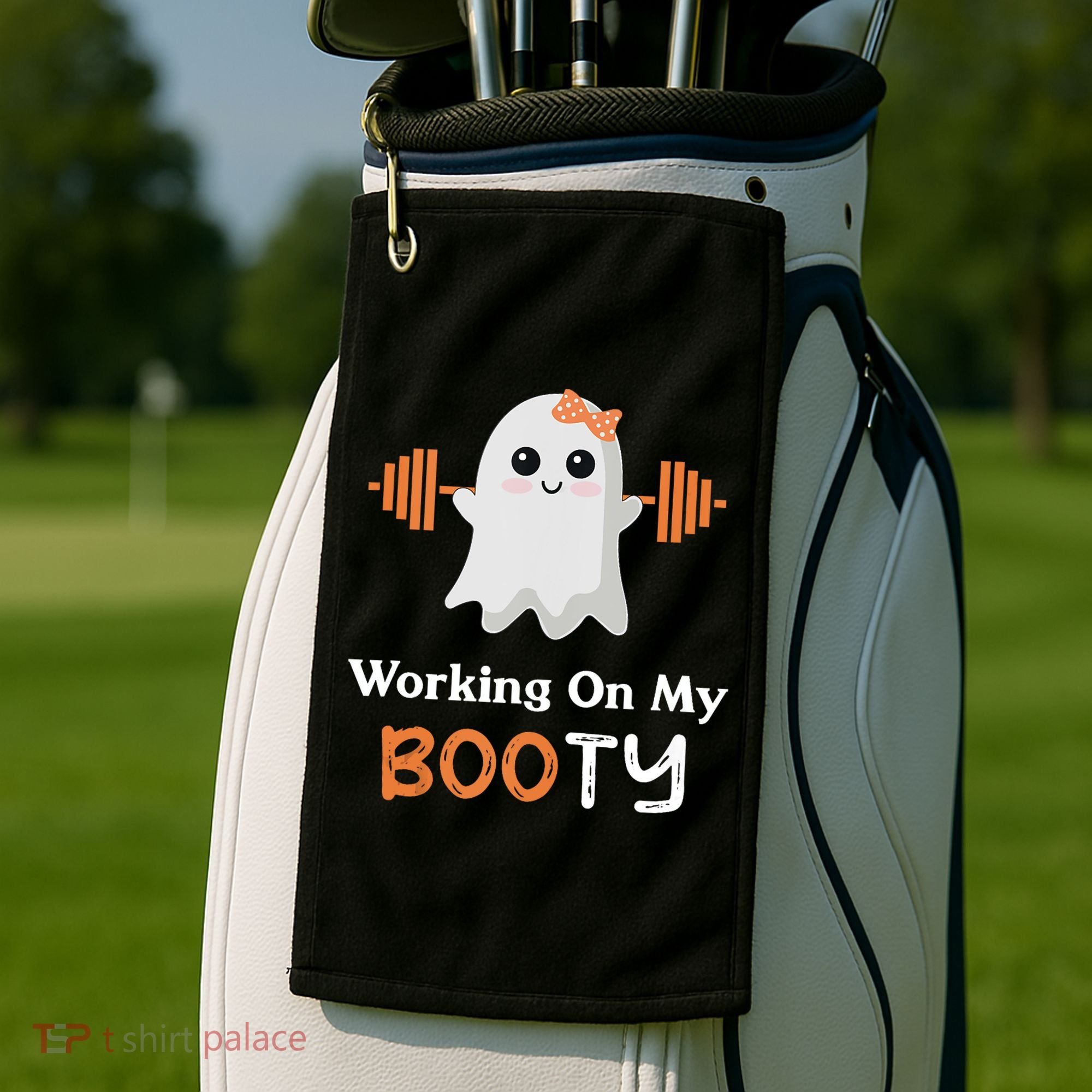 Working On My Booty Funny Halloween Gym Ghost Booty Pun Golf Towel