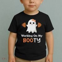 Working On My Booty Funny Halloween Gym Ghost Booty Pun Toddler T-Shirt thumb 2