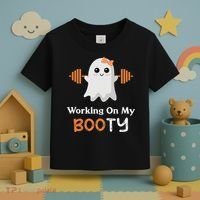 Working On My Booty Funny Halloween Gym Ghost Booty Pun Toddler T-Shirt thumb 3