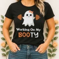 Working On My Booty Funny Halloween Gym Ghost Booty Pun Women's T-Shirt thumb 2