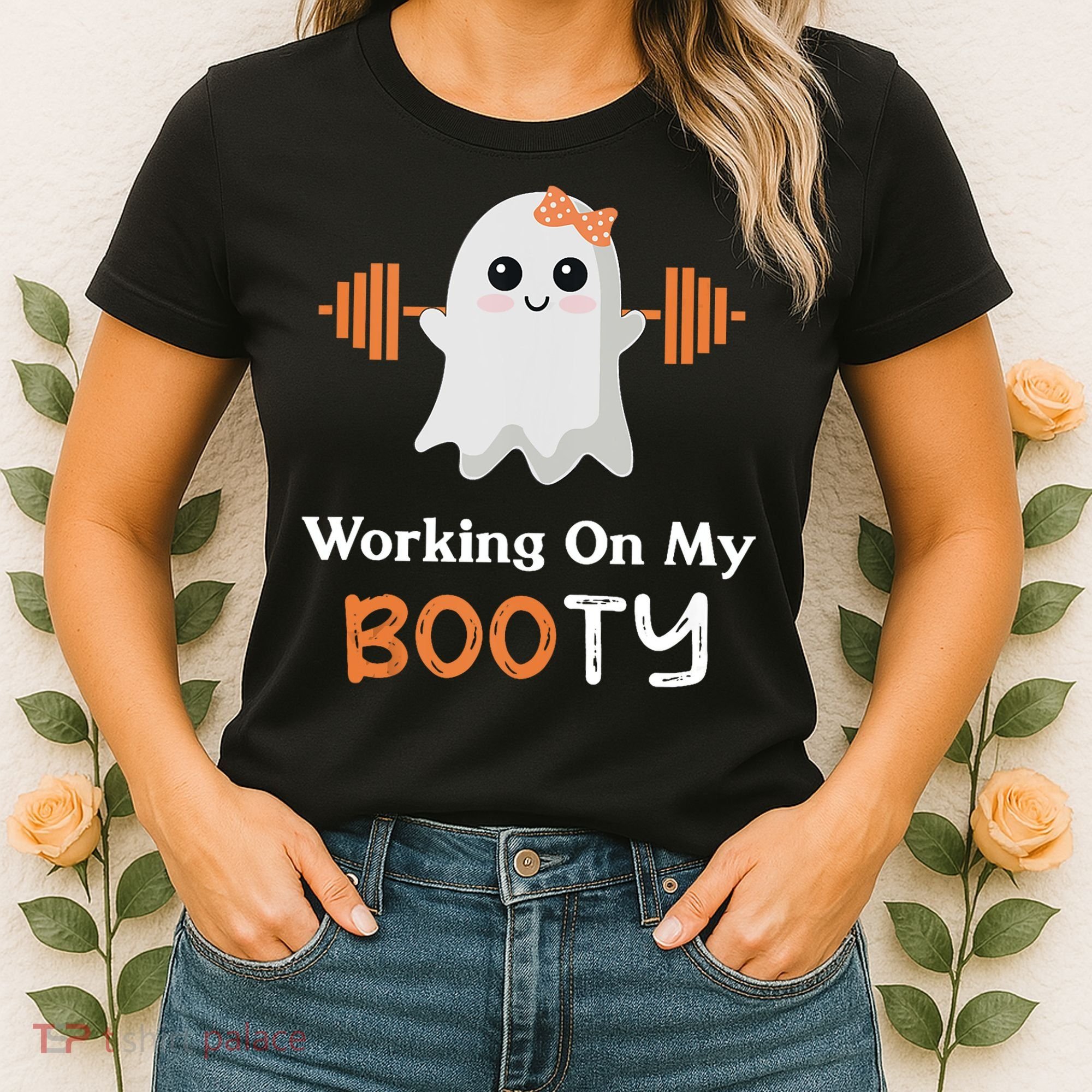 Working On My Booty Funny Halloween Gym Ghost Booty Pun Women's T-Shirt