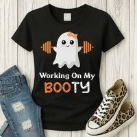 Working On My Booty Funny Halloween Gym Ghost Booty Pun Women's T-Shirt thumb 3