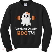 Working On My Booty Funny Halloween Gym Ghost Booty Pun Kids Sweatshirt thumb 0