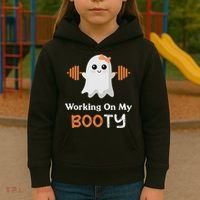 Working On My Booty Funny Halloween Gym Ghost Booty Pun Kids Hoodie thumb 3