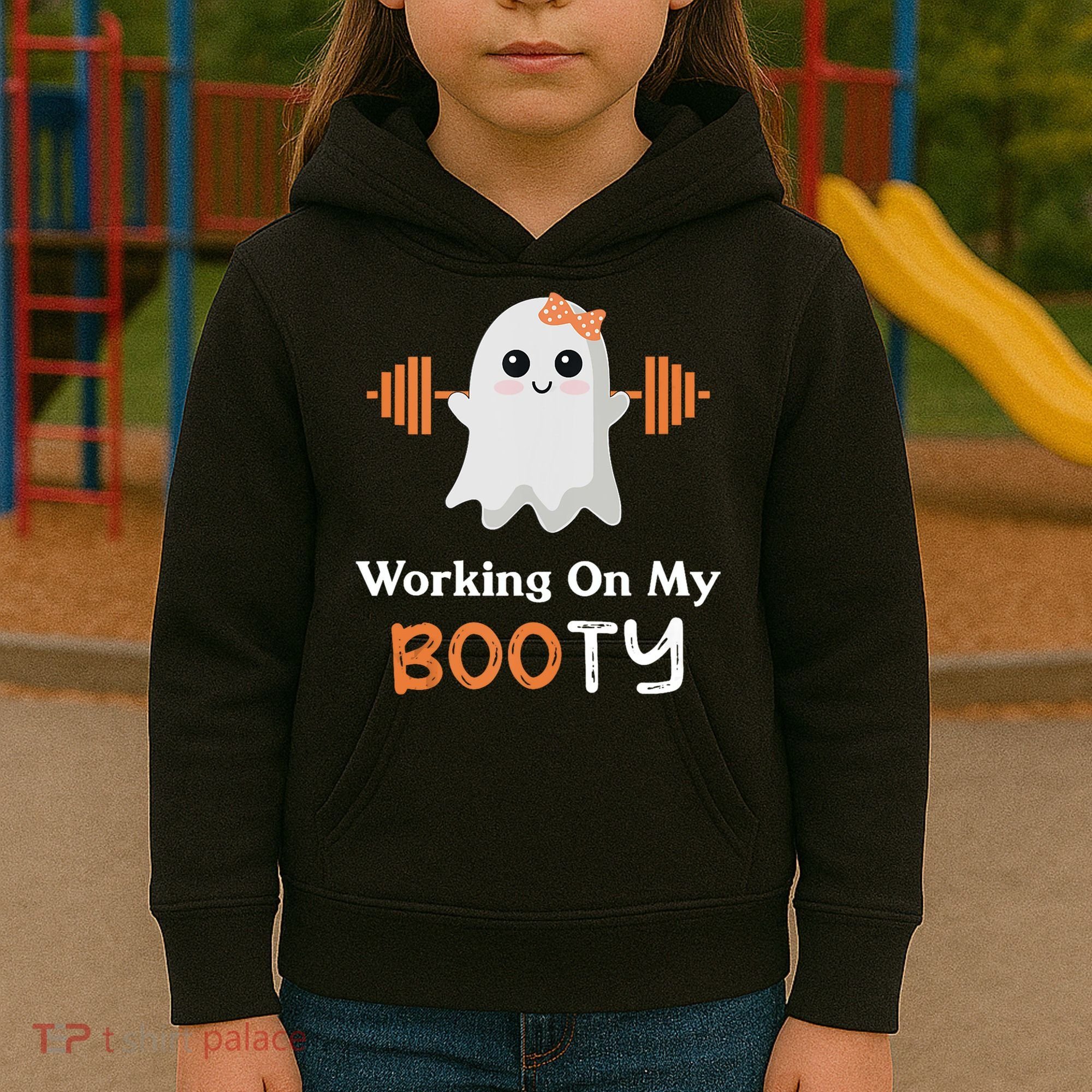 Working On My Booty Funny Halloween Gym Ghost Booty Pun Kids Hoodie