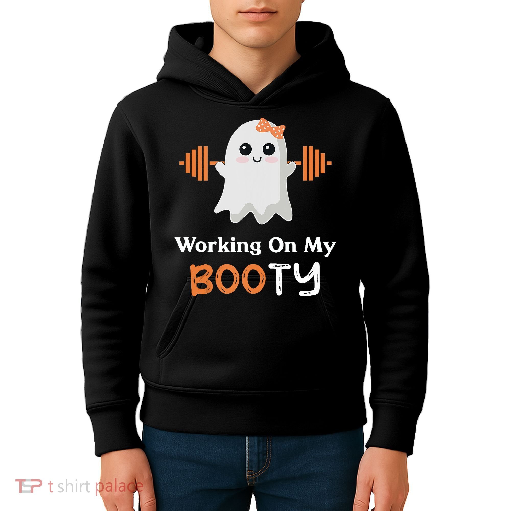 Working On My Booty Funny Halloween Gym Ghost Booty Pun Kids Hoodie
