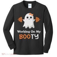 Working On My Booty Funny Halloween Gym Ghost Booty Pun Kids Long Sleeve Shirt thumb 0