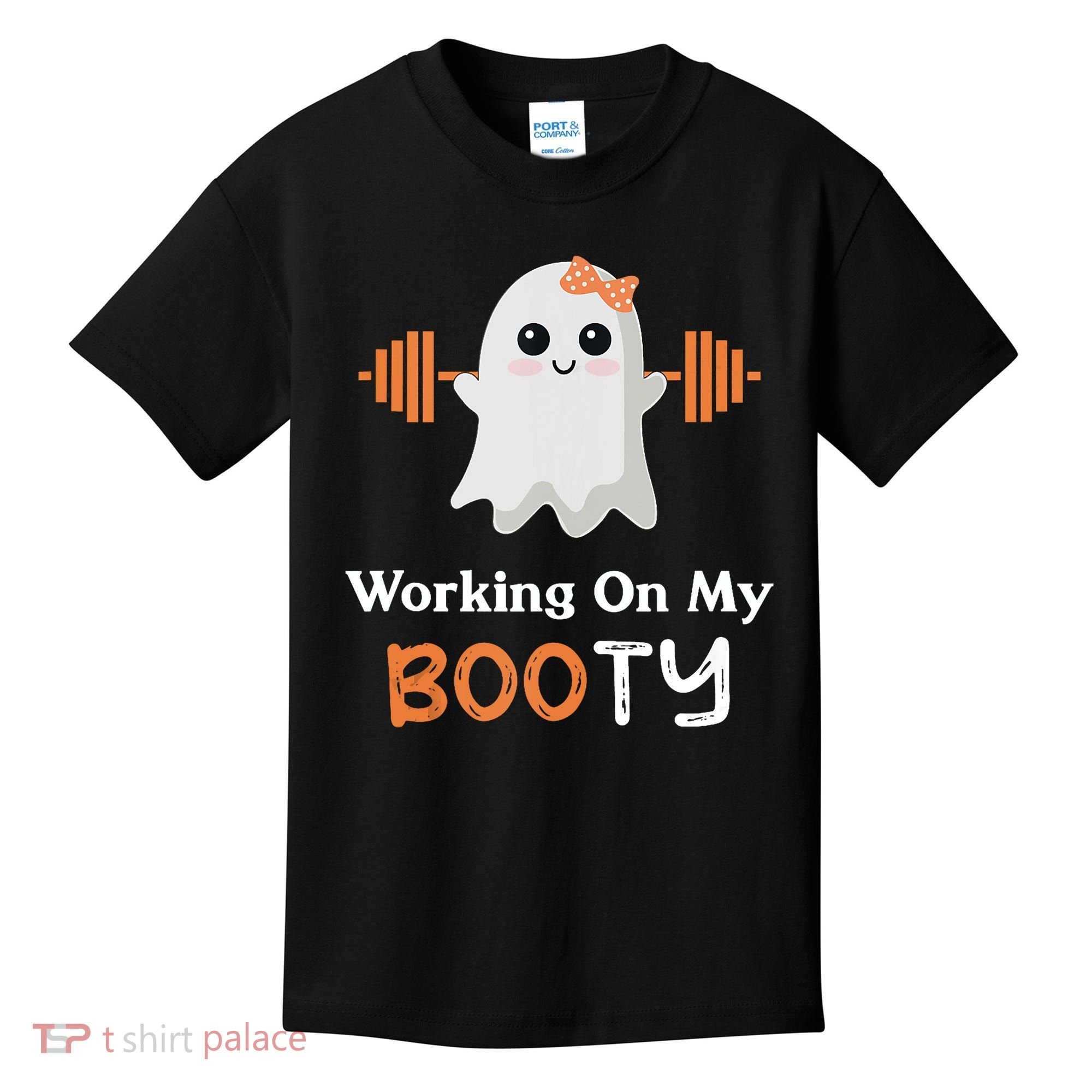 Working On My Booty Funny Halloween Gym Ghost Booty Pun Kids T-Shirt