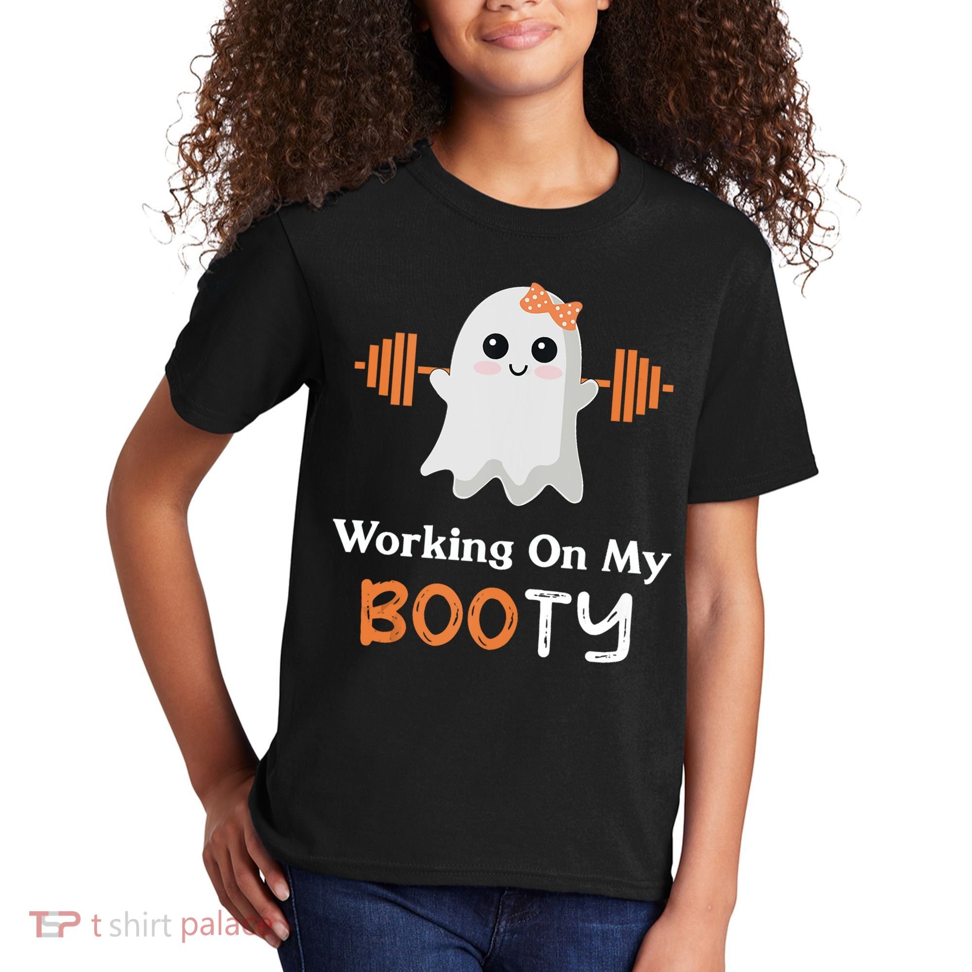 Working On My Booty Funny Halloween Gym Ghost Booty Pun Kids T-Shirt