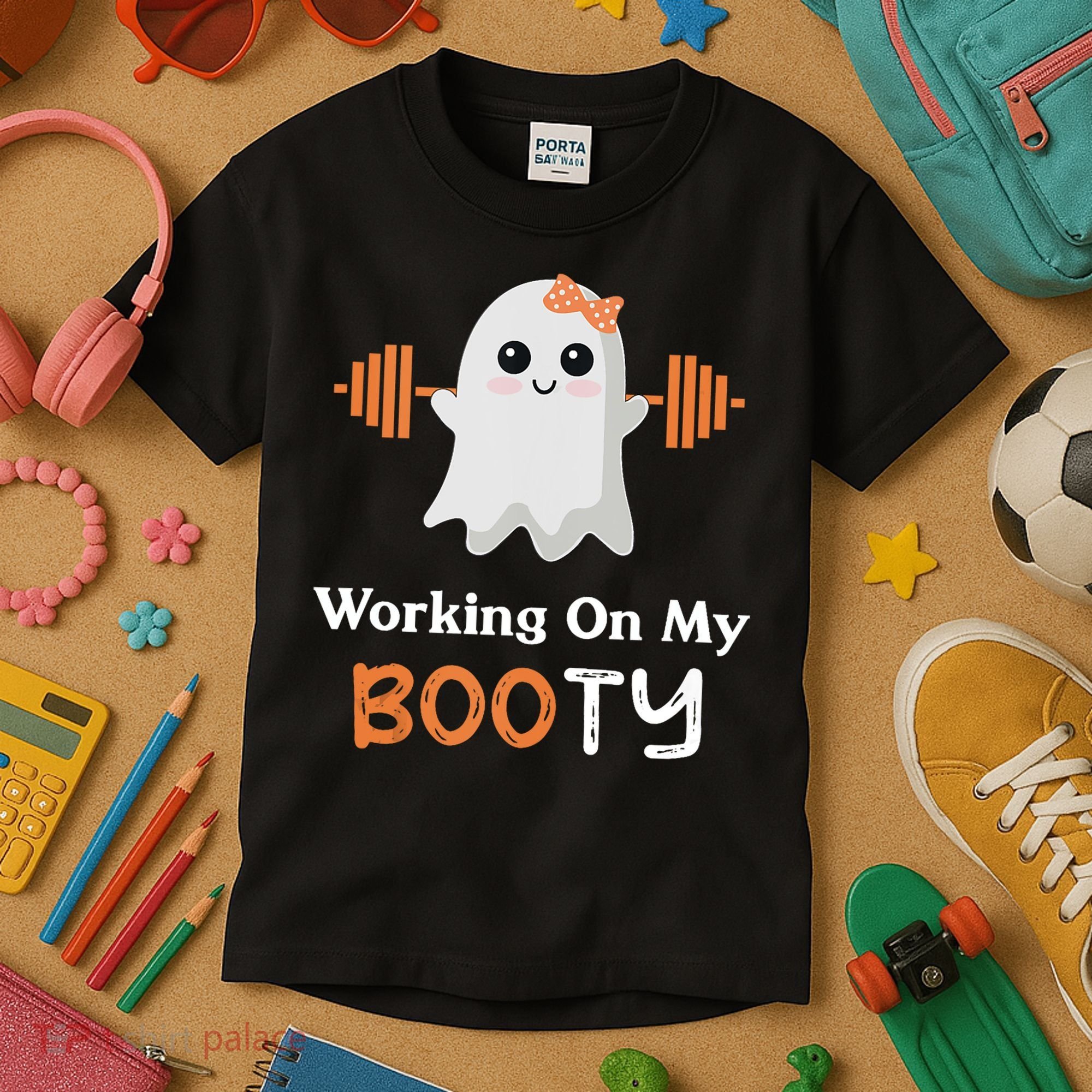 Working On My Booty Funny Halloween Gym Ghost Booty Pun Kids T-Shirt