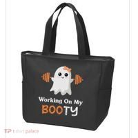 Working On My Booty Funny Halloween Gym Ghost Booty Pun Tote Bag thumb 3