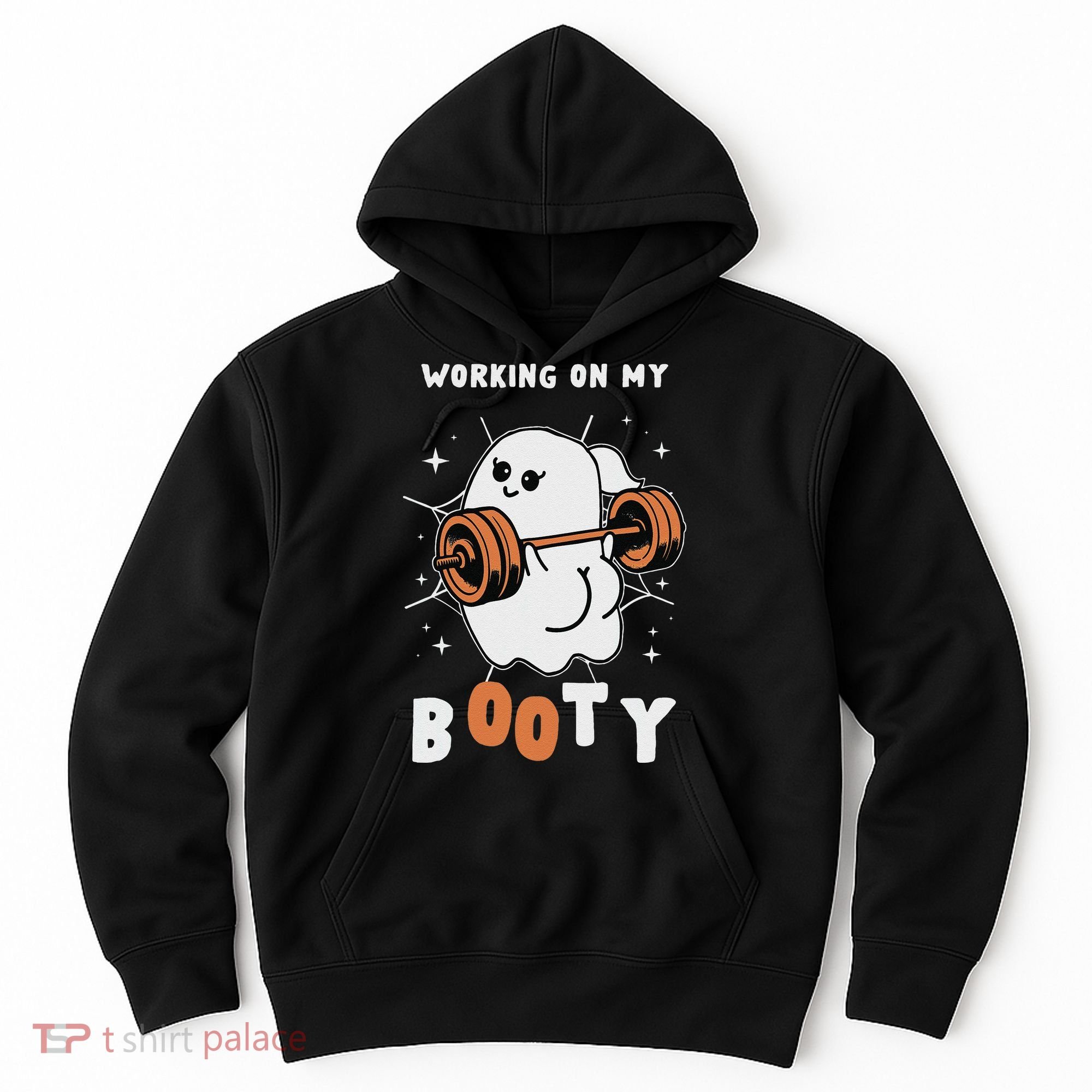 Working On My Booty Halloween Gym Cute Boo Ghost Fitness Hoodie