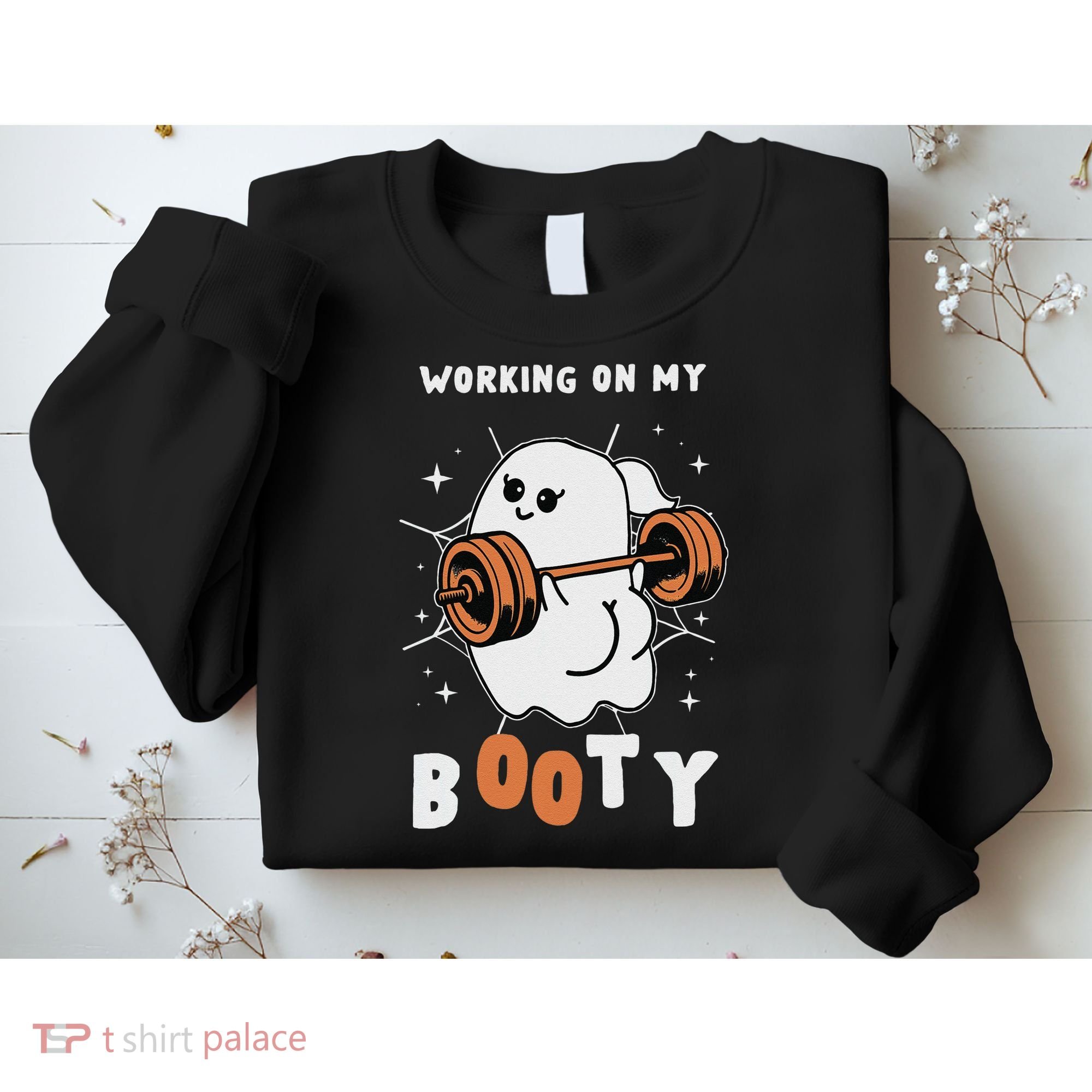 Working On My Booty Halloween Gym Cute Boo Ghost Fitness Sweatshirt