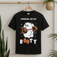 Working On My Booty Halloween Gym Cute Boo Ghost Fitness T-Shirt thumb 2