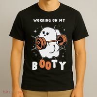 Working On My Booty Halloween Gym Cute Boo Ghost Fitness T-Shirt thumb 3