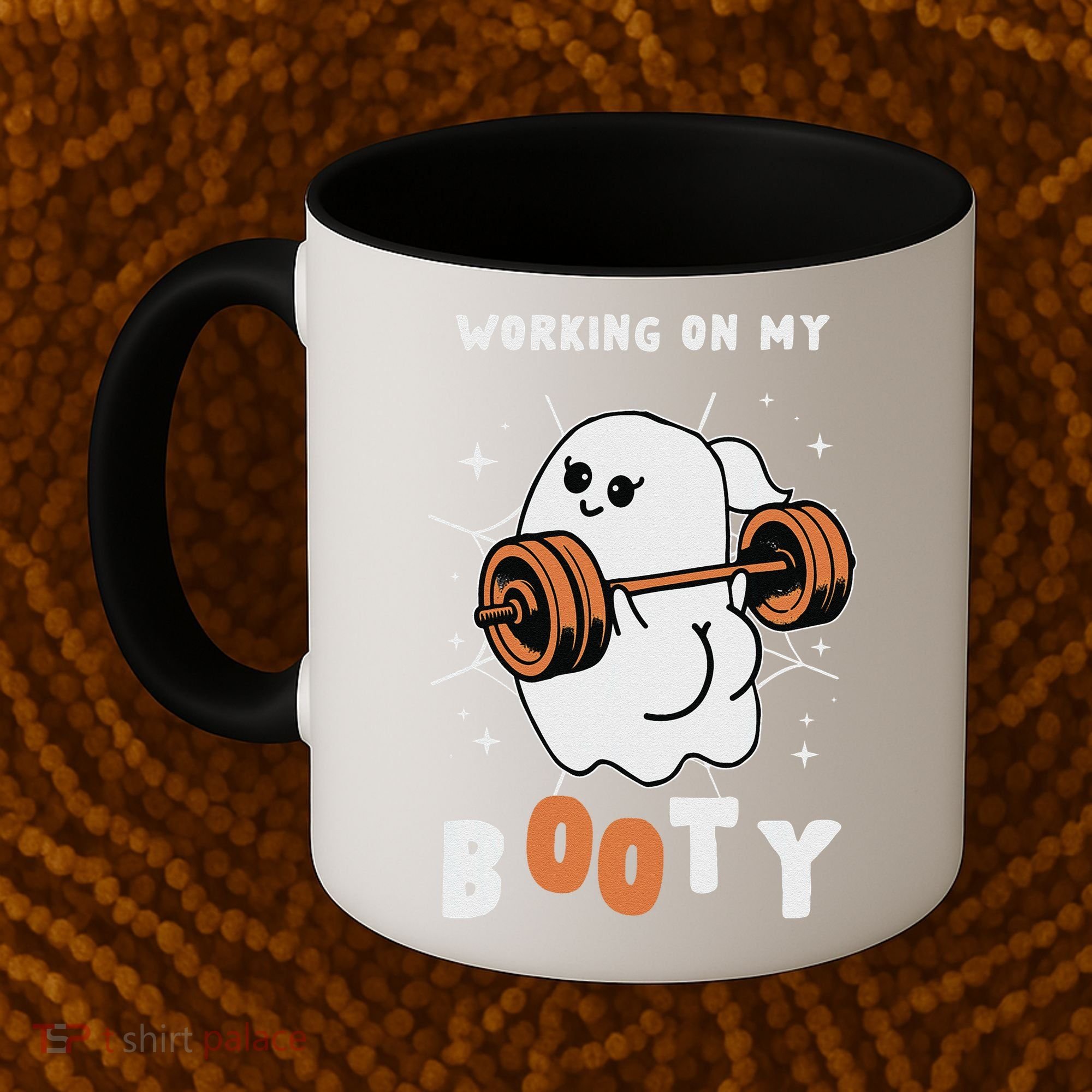 Working On My Booty Halloween Gym Cute Boo Ghost Fitness Coffee Mug