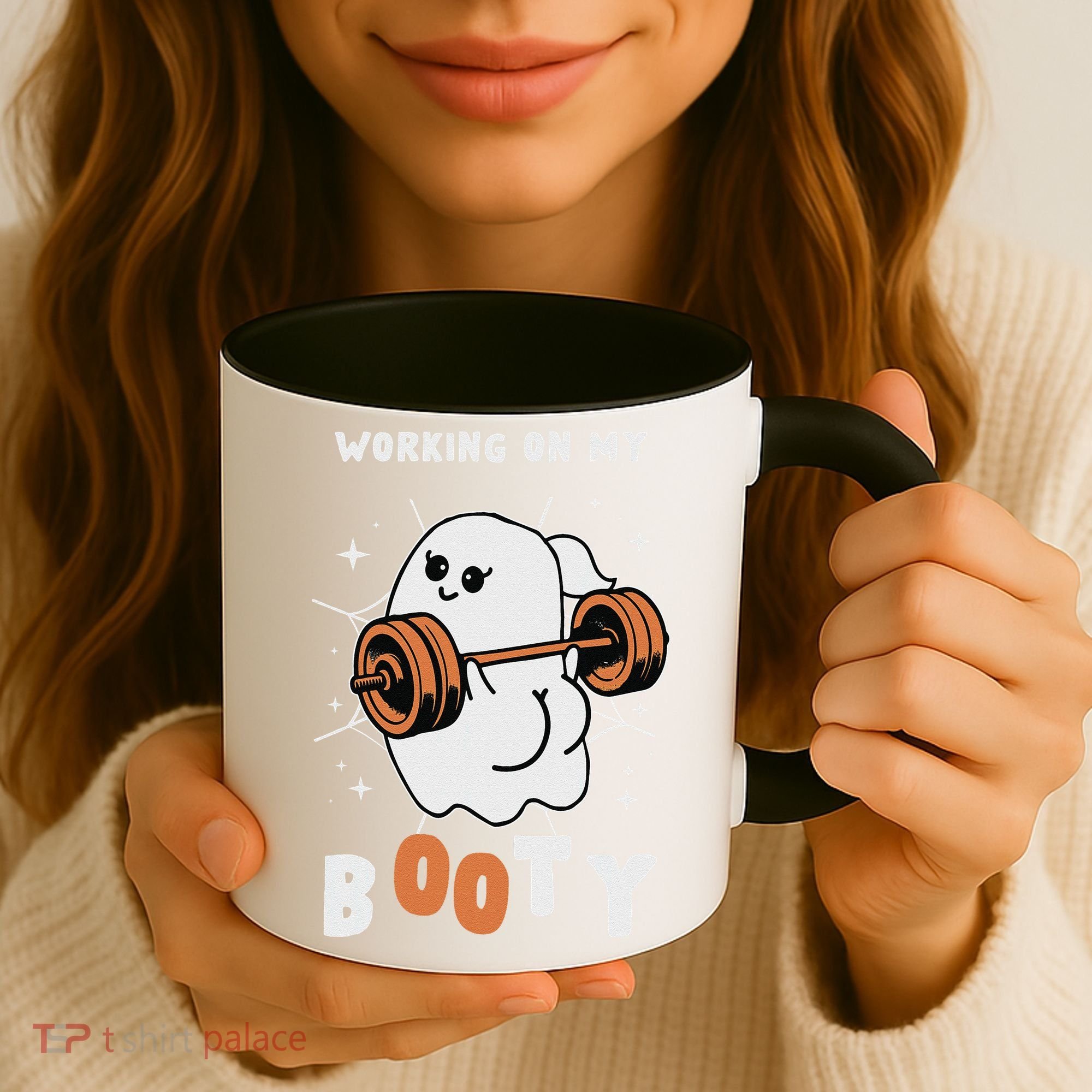 Working On My Booty Halloween Gym Cute Boo Ghost Fitness Coffee Mug