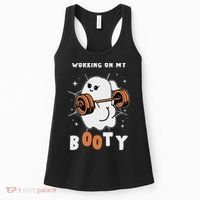 Working On My Booty Halloween Gym Cute Boo Ghost Fitness Women's Tank Top thumb 0