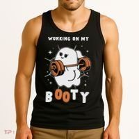Working On My Booty Halloween Gym Cute Boo Ghost Fitness Tank Top thumb 3
