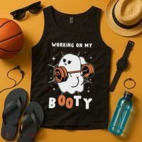 Working On My Booty Halloween Gym Cute Boo Ghost Fitness Tank Top thumb 4
