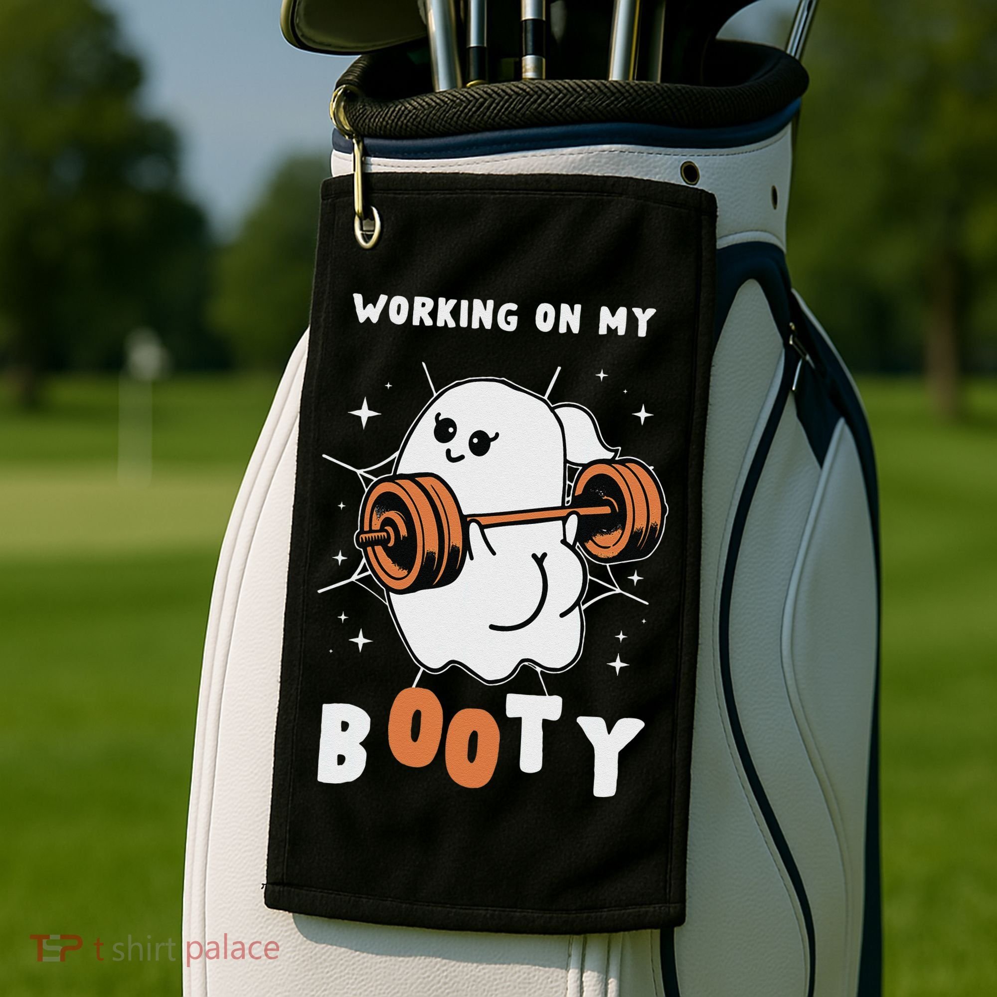 Working On My Booty Halloween Gym Cute Boo Ghost Fitness Golf Towel