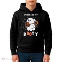 Working On My Booty Halloween Gym Cute Boo Ghost Fitness Kids Hoodie thumb 4