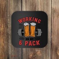 Working On My 6 Pack Beer Dad Funny Gymmer Coaster thumb 0