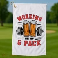 Working On My 6 Pack Beer Dad Funny Gymmer Golf Towel thumb 1