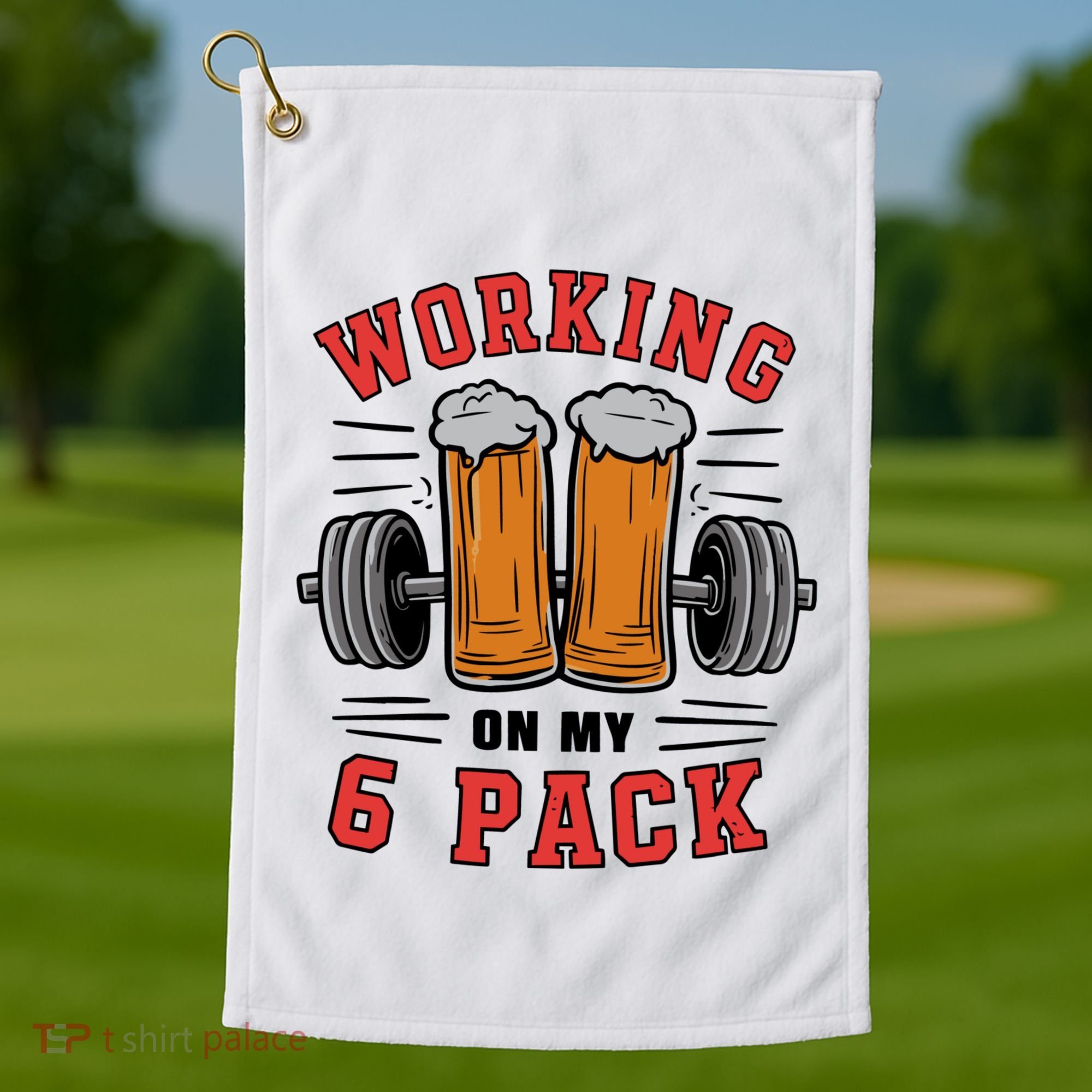 Working On My 6 Pack Beer Dad Funny Gymmer Golf Towel