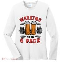 Working On My 6 Pack Beer Dad Funny Gymmer Women's Long Sleeve Shirt thumb 0