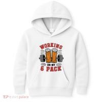 Working On My 6 Pack Beer Dad Funny Gymmer Kids Hoodie thumb 0
