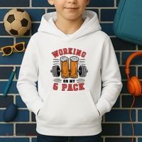 Working On My 6 Pack Beer Dad Funny Gymmer Kids Hoodie thumb 2
