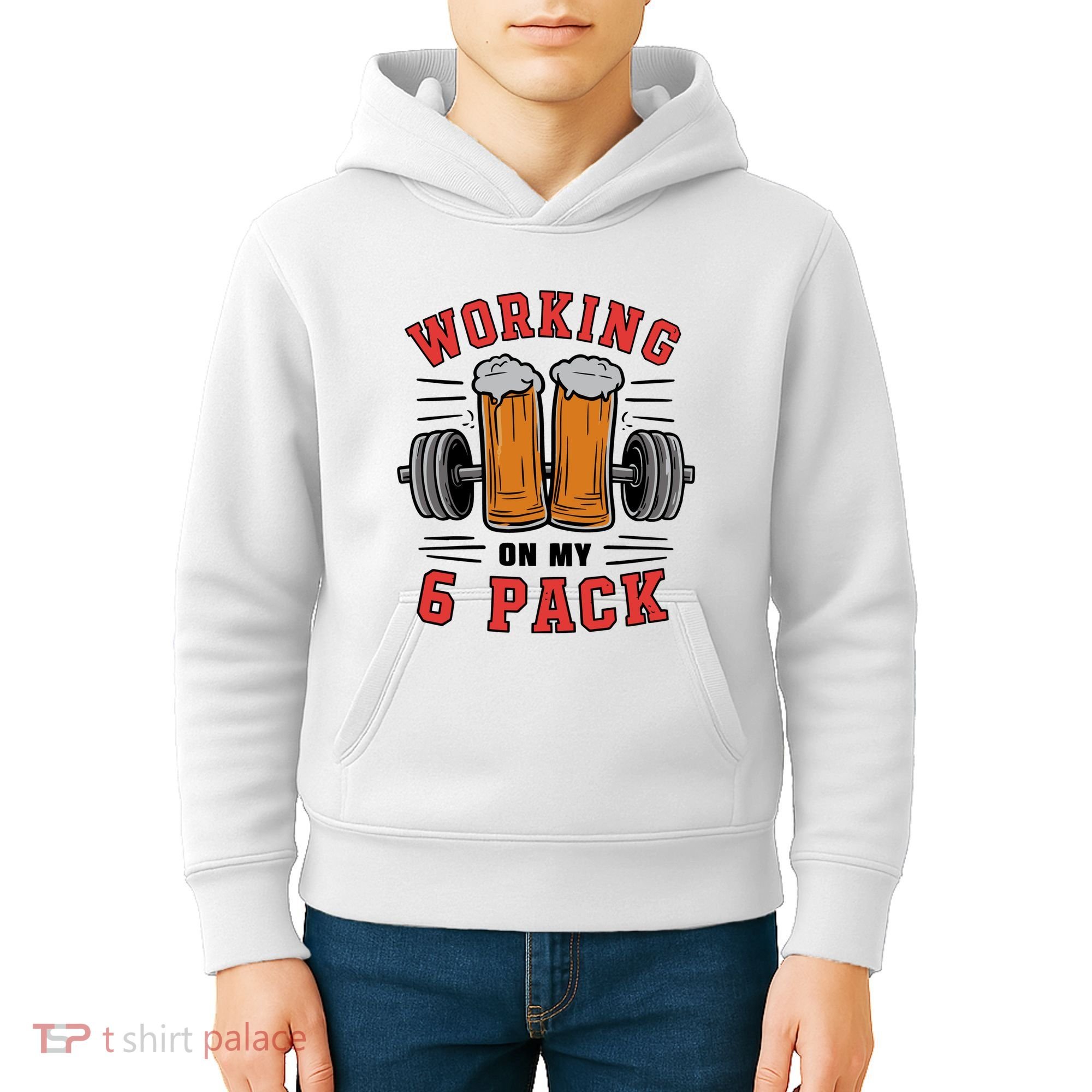 Working On My 6 Pack Beer Dad Funny Gymmer Kids Hoodie