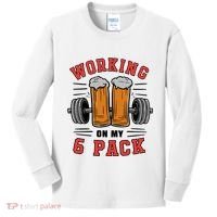 Working On My 6 Pack Beer Dad Funny Gymmer Kids Long Sleeve Shirt thumb 0