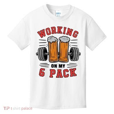 Working On My 6 Pack Beer Dad Funny Gymmer Kids T-Shirt