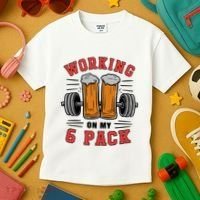 Working On My 6 Pack Beer Dad Funny Gymmer Kids T-Shirt thumb 3