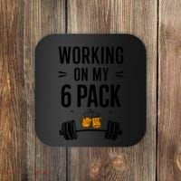Working On My 6 Pack Beer Dad Funny Gymmer Coaster thumb 0