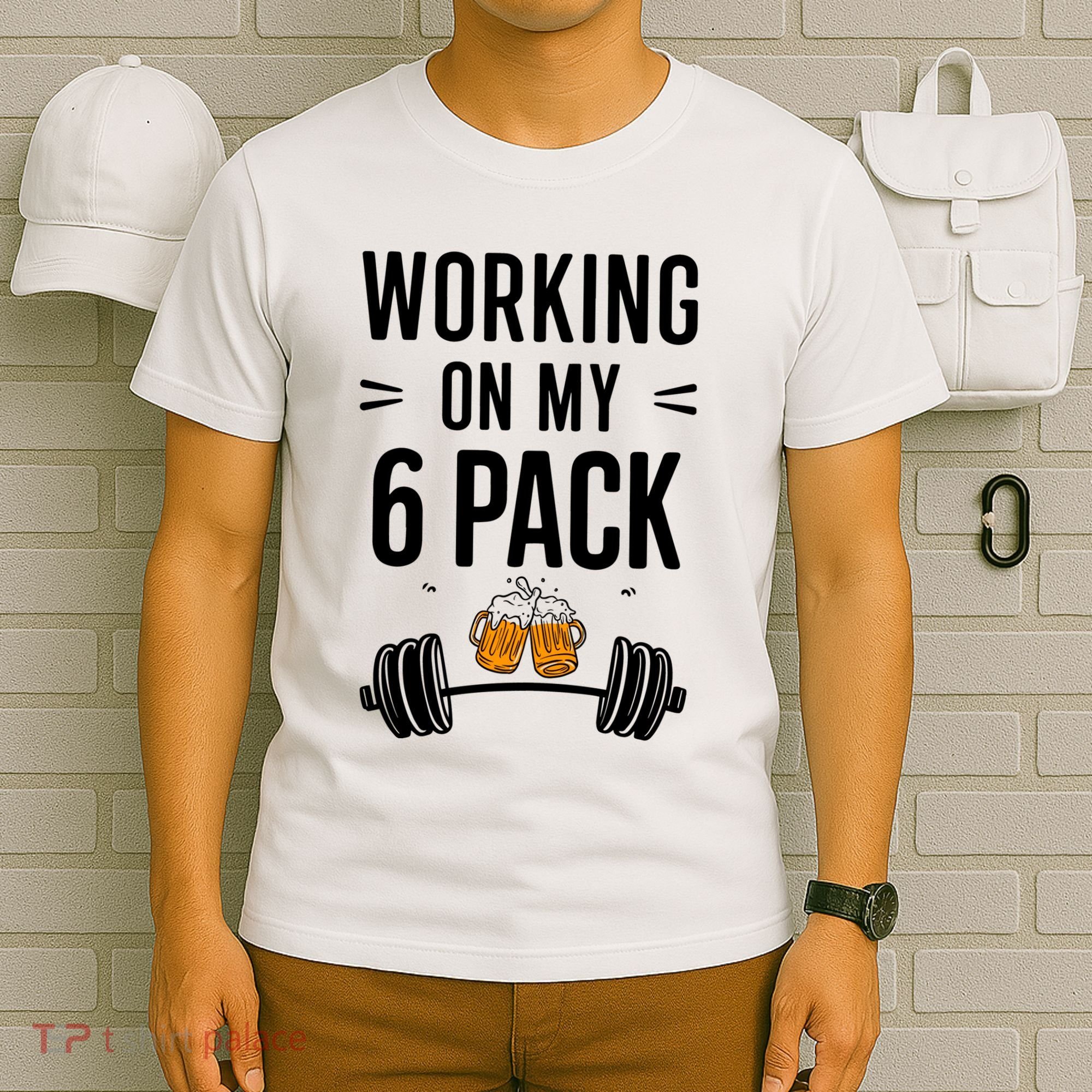 Working On My 6 Pack Beer Dad Funny Gymmer T-Shirt