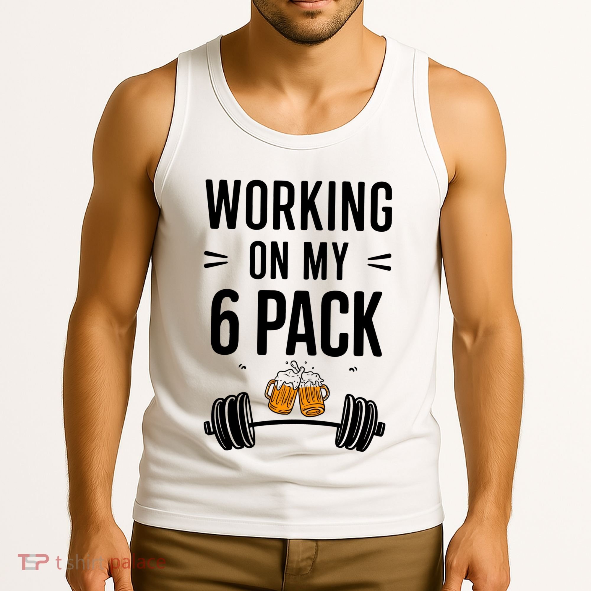 Working On My 6 Pack Beer Dad Funny Gymmer Tank Top