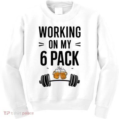 Working On My 6 Pack Beer Dad Funny Gymmer Kids Sweatshirt