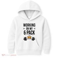 Working On My 6 Pack Beer Dad Funny Gymmer Kids Hoodie thumb 0
