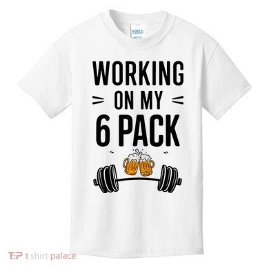 Working On My 6 Pack Beer Dad Funny Gymmer Kids T-Shirt