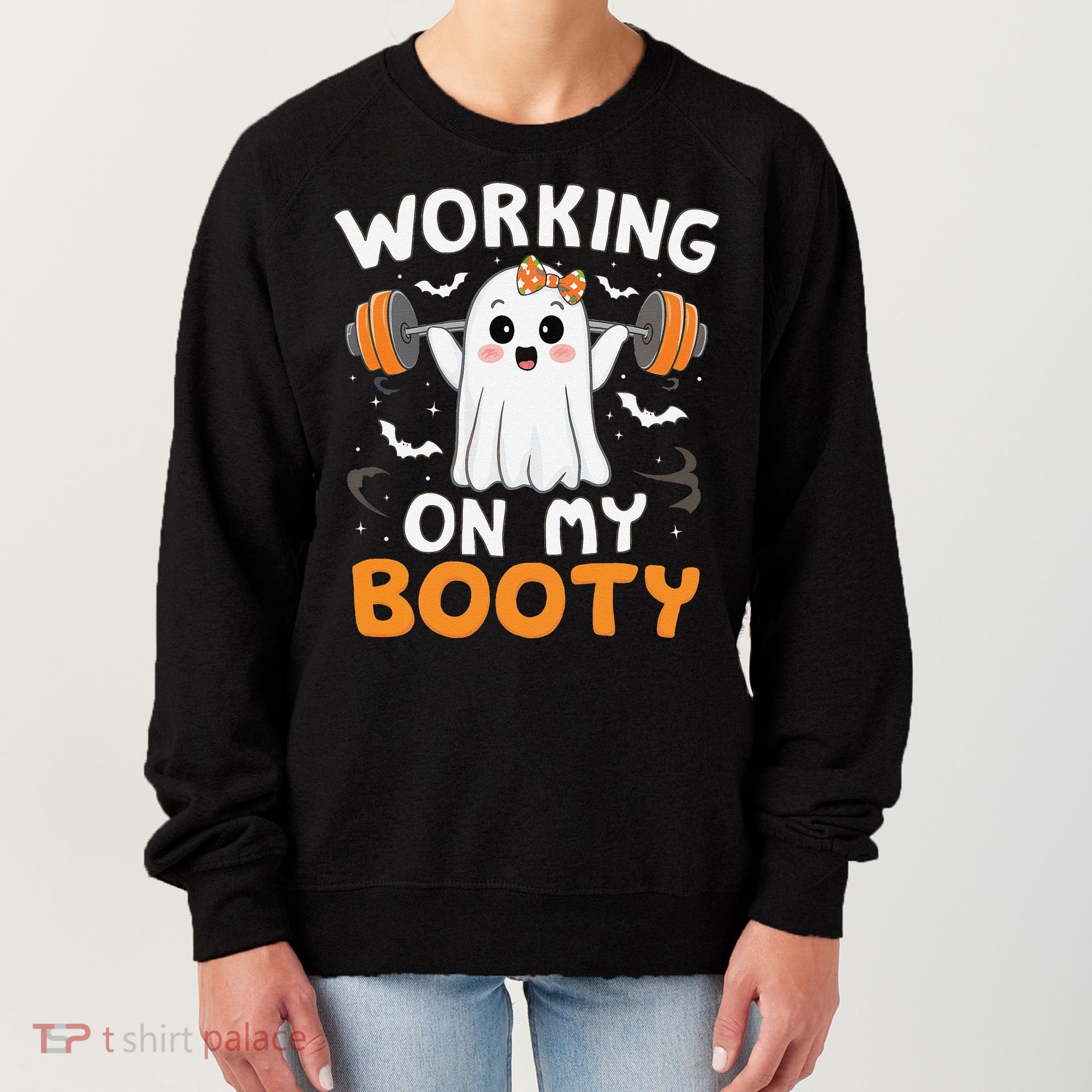 Working On My Booty Funny Halloween Ghost Gym Workout Women's Sweatshirt